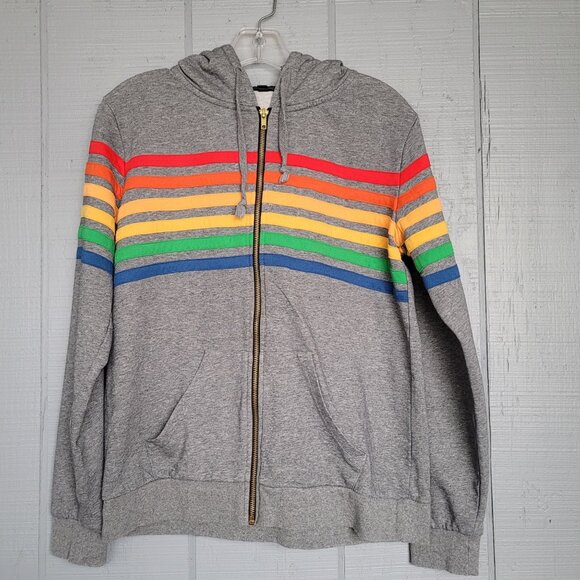 Coco + Carmen Tops - Coco + Carmen Cotton Blend Multicolor Stripes Zip-Up Hooded Sweatshirt. Size S/M